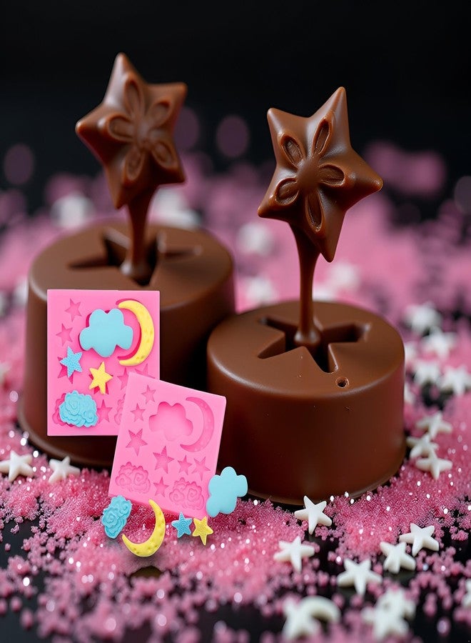 WaigN 2Pcs Pink Moon Star Silicone Cloud Mold Chocolate Gummy Molds Cloud Fondant Molds Non-Stick Baking Mold for Candy Biscuits Cookie Jelly Chocolate Cake Decorating Fondant and Gum Paste Molds - Image 5