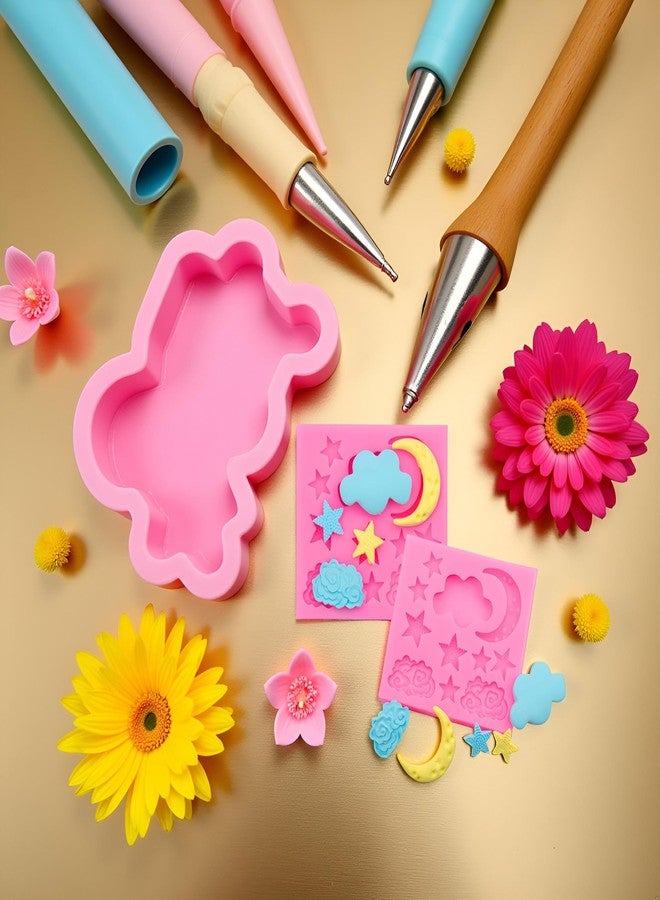 WaigN 2Pcs Pink Moon Star Silicone Cloud Mold Chocolate Gummy Molds Cloud Fondant Molds Non-Stick Baking Mold for Candy Biscuits Cookie Jelly Chocolate Cake Decorating Fondant and Gum Paste Molds - Image 4