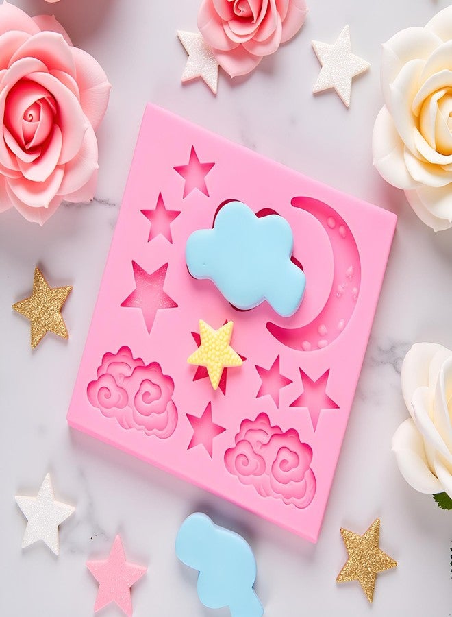 WaigN 2Pcs Pink Moon Star Silicone Cloud Mold Chocolate Gummy Molds Cloud Fondant Molds Non-Stick Baking Mold for Candy Biscuits Cookie Jelly Chocolate Cake Decorating Fondant and Gum Paste Molds - Image 3