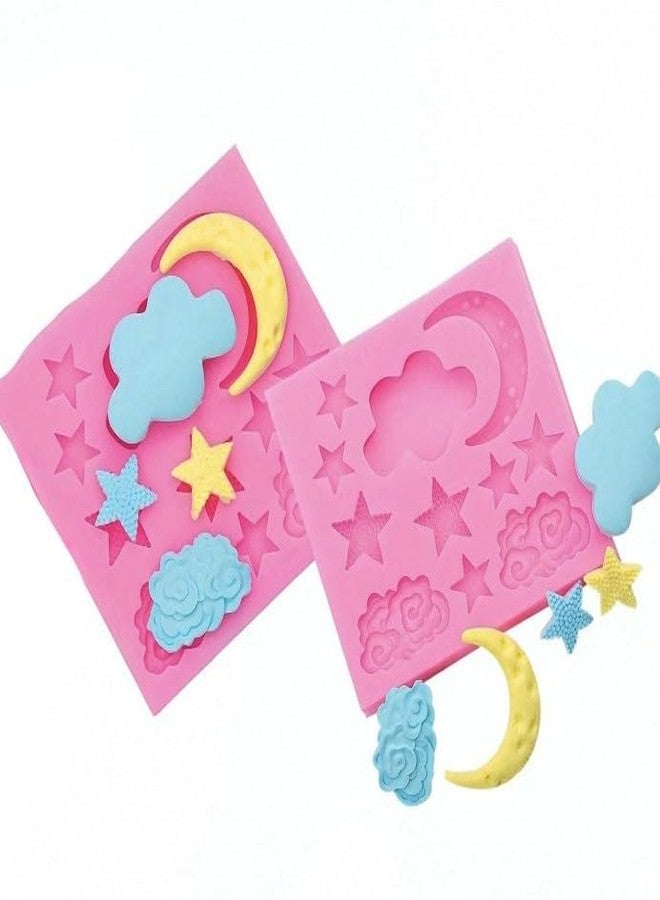 WaigN 2Pcs Pink Moon Star Silicone Cloud Mold Chocolate Gummy Molds Cloud Fondant Molds Non-Stick Baking Mold for Candy Biscuits Cookie Jelly Chocolate Cake Decorating Fondant and Gum Paste Molds - Image 1