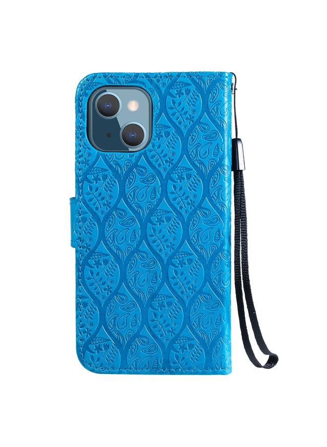 Zaboon Case For iPhone 13 Pressed Printing Rattan Flower Pattern Horizontal Flip PU Leather Case with Holder & Card Slots & Wallet & Photo Frame - Image 3