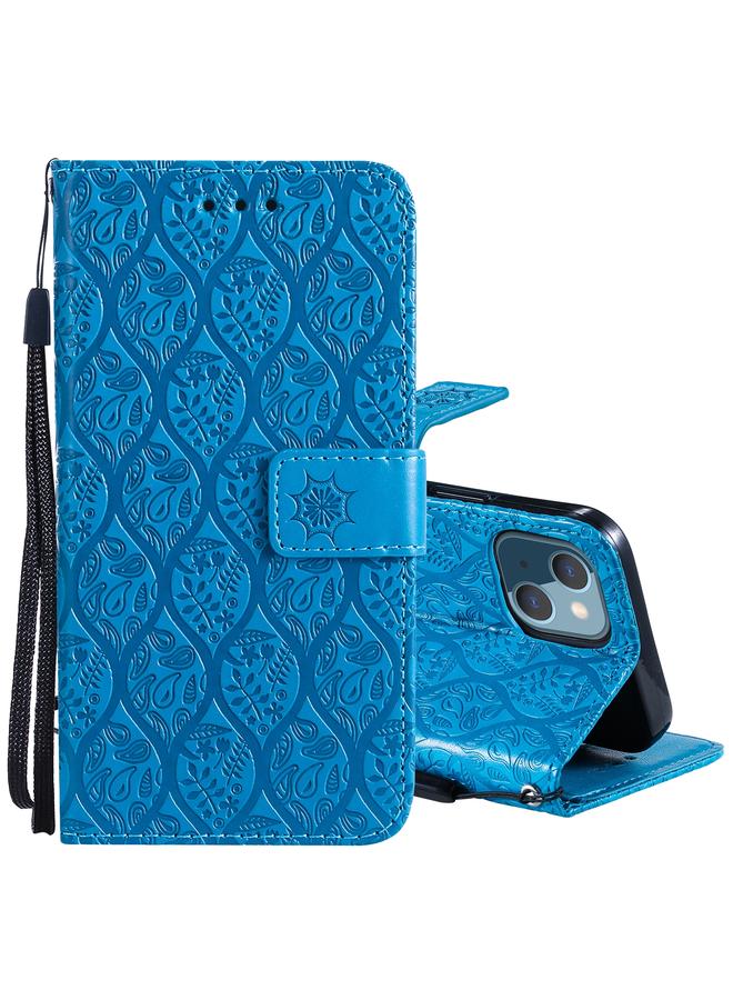 Zaboon Case For iPhone 13 Pressed Printing Rattan Flower Pattern Horizontal Flip PU Leather Case with Holder & Card Slots & Wallet & Photo Frame - Image 1