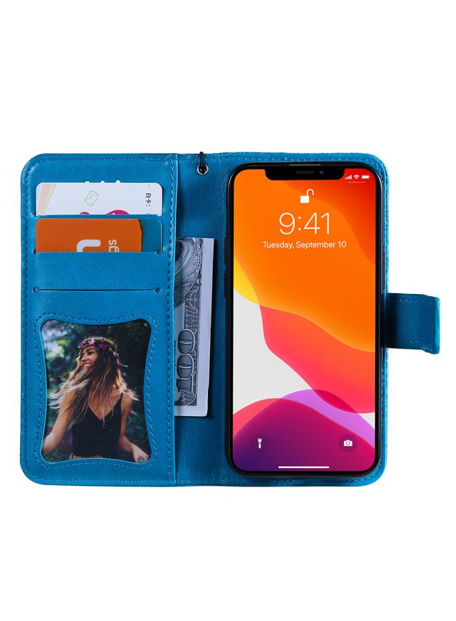 Zaboon Case For iPhone 13 Pressed Printing Rattan Flower Pattern Horizontal Flip PU Leather Case with Holder & Card Slots & Wallet & Photo Frame - Image 4