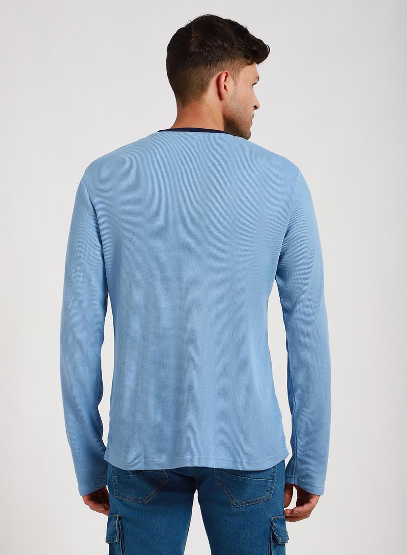 Dennis Lingo Men's Light Blue 100% Cotton Solid Pattern Slim Fit T-Shirt - Image 5