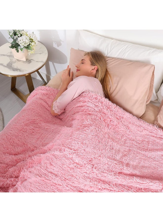 Tuddrom Decorative Extra Soft Faux Fur Throw Blanket 50"x60",Solid Reversible Fuzzy Double Layers Long Hair Shaggy Blanket,Fluffy Cozy Plush Fleece Comfy Microfiber Blanket for Couch Sofa Bed,Pink - Image 4