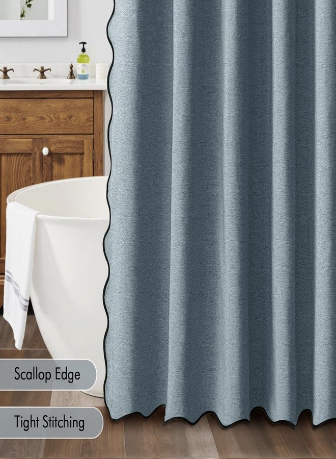 MIULEE Dusty Blue Scalloped Shower Curtain Linen Textured with 12 Metal Hooks Cute Heavy Duty Washable Waterproof Thick Cloth Shower Curtains with Black Border for Bathroom Hotel Bathtub,W72*L72 - Image 5