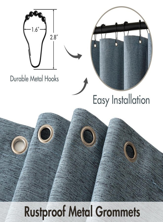 MIULEE Dusty Blue Scalloped Shower Curtain Linen Textured with 12 Metal Hooks Cute Heavy Duty Washable Waterproof Thick Cloth Shower Curtains with Black Border for Bathroom Hotel Bathtub,W72*L72 - Image 3