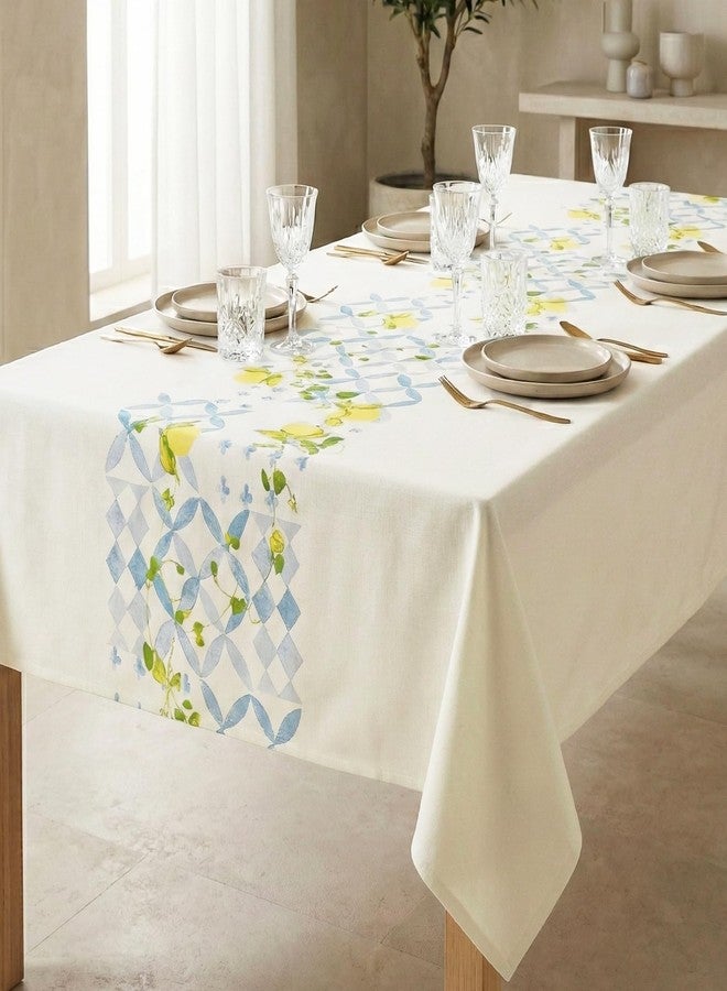 RUSTIQUE LINENS مفرش طاولة مستطيل الشكل من القطن المطبوع بنسبة 100% من RUSTIQUE LINENS، مناسب لـ 6 إلى 8 أشخاص، مقاوم للماء والبقع، ثقيل الوزن، قابل للغسل، بنقشة ليمونية (230 × 150 سم). - Image 3