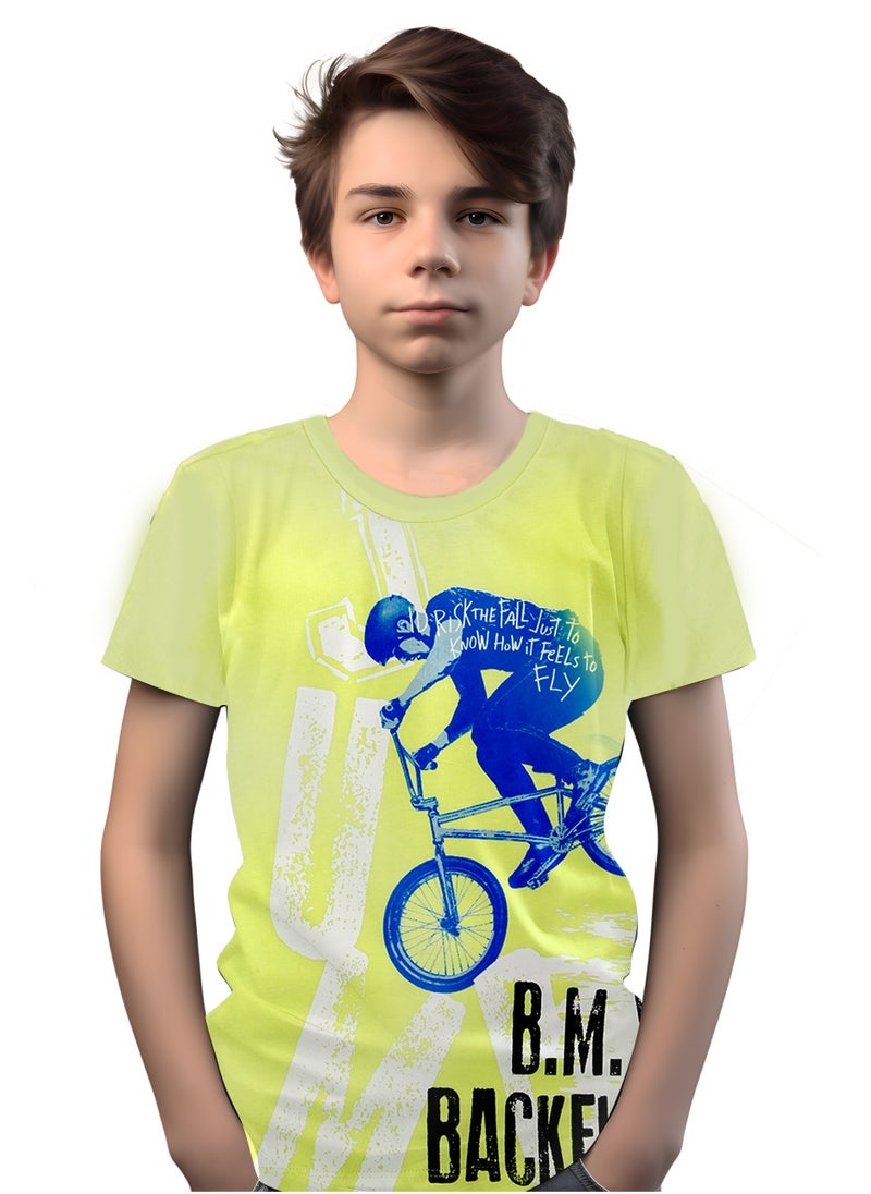 CANADA HOUSE Soft and Comfortable Urbanrider Lime 100% Organic Cotton T-shirt for Boys  - Image 3