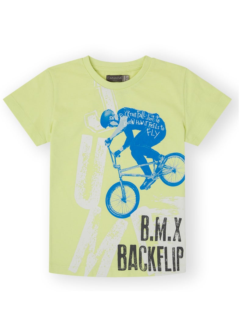 CANADA HOUSE Soft and Comfortable Urbanrider Lime 100% Organic Cotton T-shirt for Boys  - Image 1