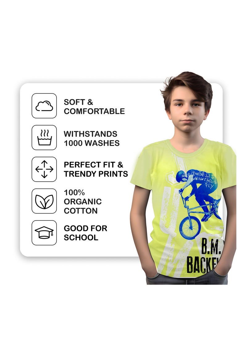 CANADA HOUSE Soft and Comfortable Urbanrider Lime 100% Organic Cotton T-shirt for Boys  - Image 4