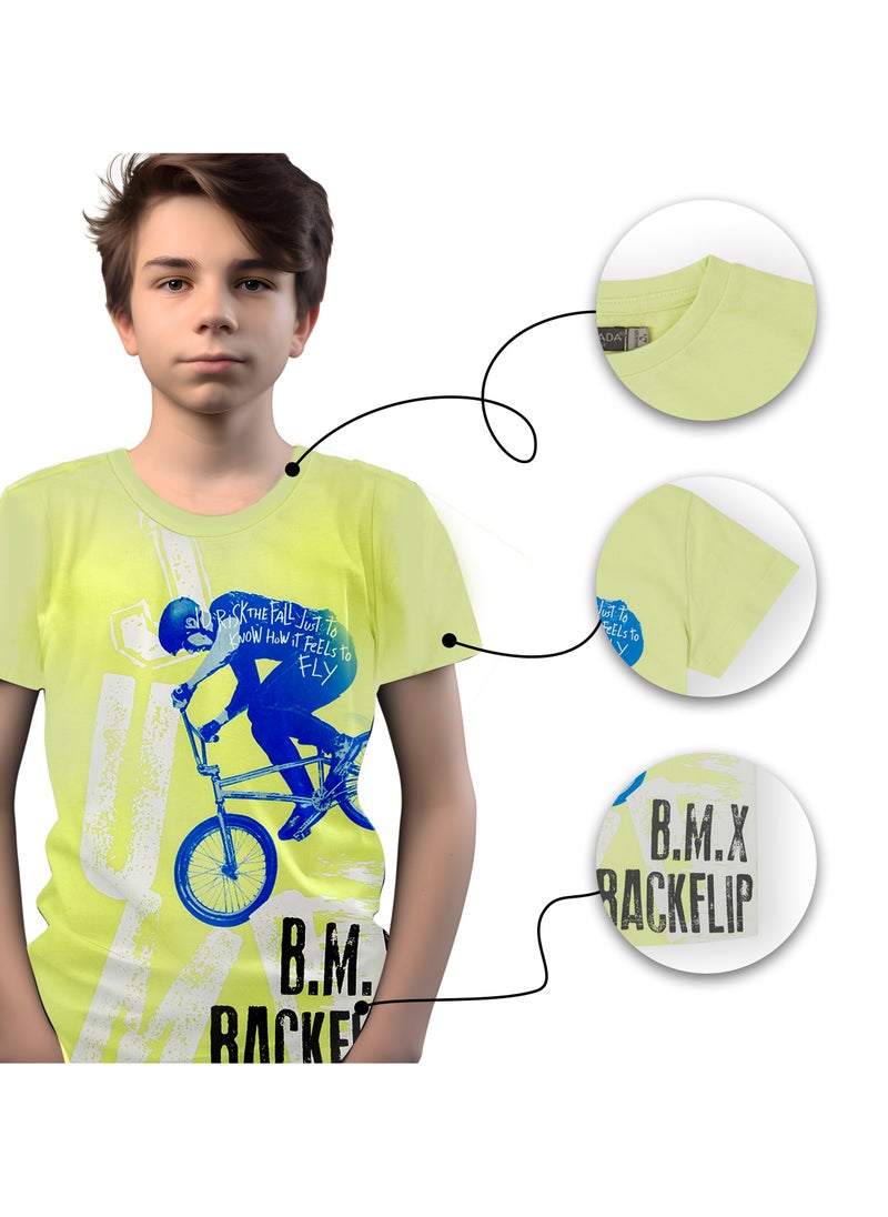 CANADA HOUSE Soft and Comfortable Urbanrider Lime 100% Organic Cotton T-shirt for Boys  - Image 5