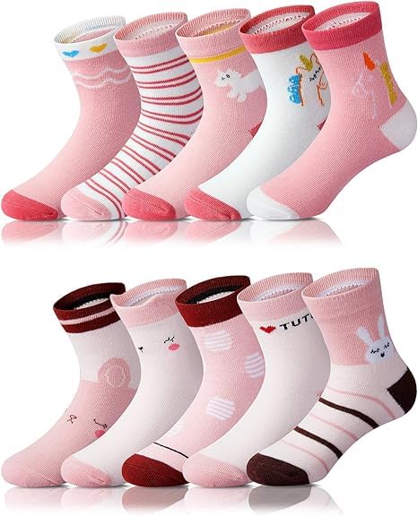 CUTEABLY Anti-Skid Dotted Girls Cotton Crew Socks, Cartoon Animal Print, (Assorted/Random Designs) (5-6 Year) - Image 1