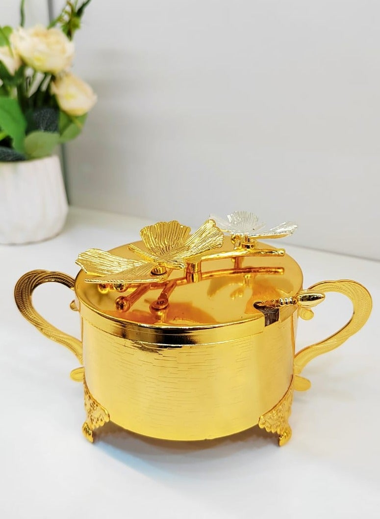Sugar Bowl with Lid and Spoon Metal Sugar Bowl with Spoon, Sugar Container for Coffee Bar, Sugar Jar Sugar Dispenser Bowl, Golden Kitchen Decor and Accessories  - Image 2