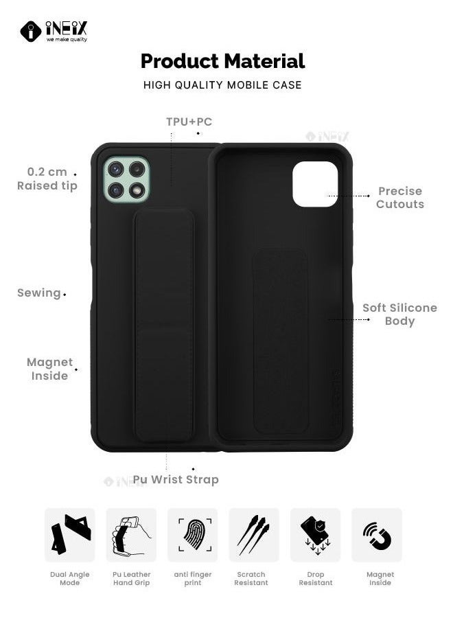 3 In 1 Magnetic Hand Grip Holder Case For Samsung Galaxy A22 5G Black - Image 3