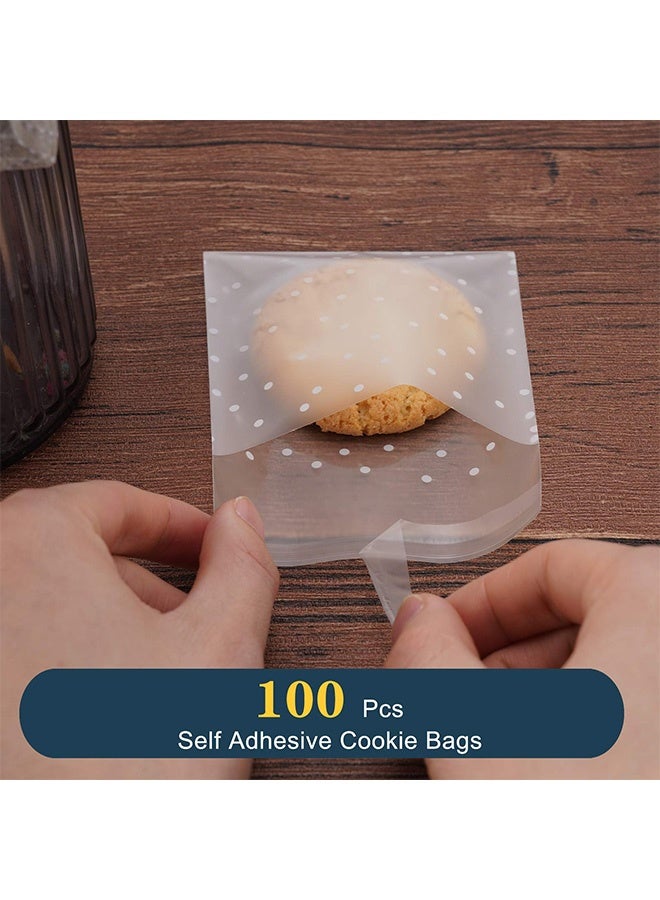 Peachjoy Self Adhesive Cookie Bags, White Polka Dot Individual Resealable Cellophane Treat Bags with Thank You Stickers for Gift Giving (5.5''x5.5'', 100 Pcs) - Image 3