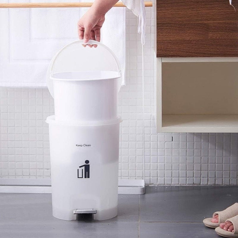 MAPPLE CREATION Garbage Bin Square Plastic Trash Can with Lid 9L Step Pedal Garbage Can with Detachable Carrying Bucket Modern Creative White Trash Can for Home Office Wastebasket - Image 4