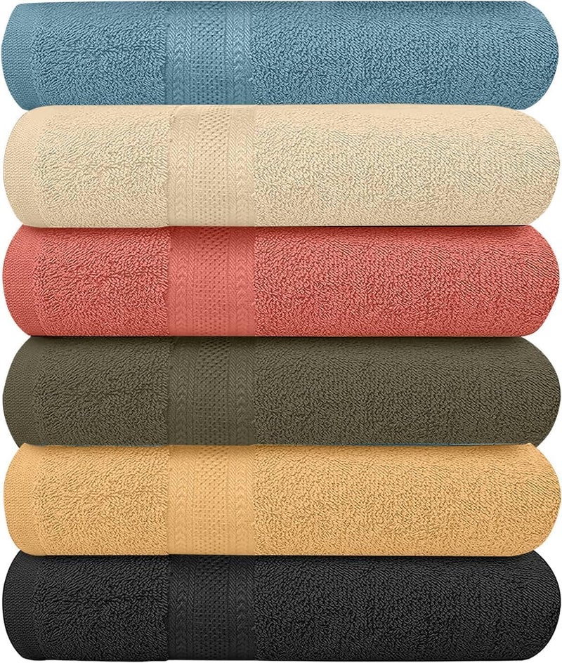 KAHAF COLLECTION Pack of 6 Bath Towels Set 27 x 54 Inches, 100% Cotton, Larger & Lighter Weight, Quicker to Dry (Multi Color, Pack of 6 (27''x54'') - Image 1