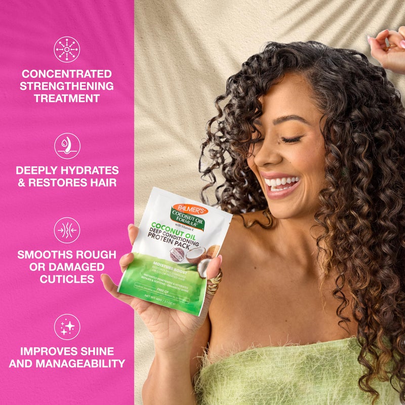 Palmer's Coconut Oil Formula Moisture Boost Protein Pack, Hair Treatment for Dry, Damaged, Over-Processed and Colored Hair, 2.1 Ounce (Pack of 12) - Image 3