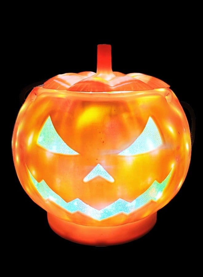 PartyToko Light Halloween Bucket Orange Pumpkin Jack O Lantern Trick Or Treat Bucket Halloween Decorations (Orange and Black) 1 Pcs - Image 1