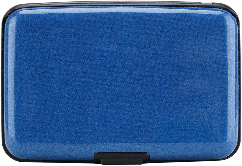 ELFISH RFID Blocking Credit Card Protector Aluminum ID Case Hard Shell Business Card Holders Metal Wallet for Men or Women (Dark blue) - Image 1