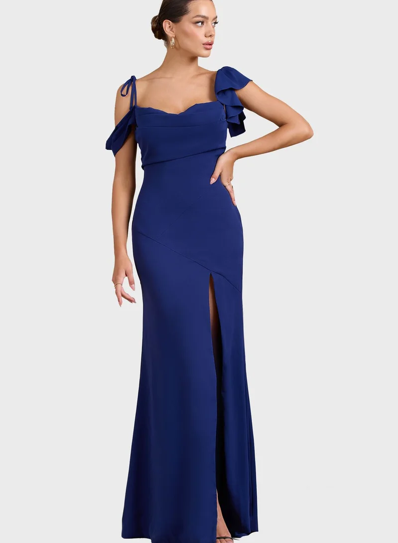 Club L London Cold Shoulder Frill Sleeve Dress