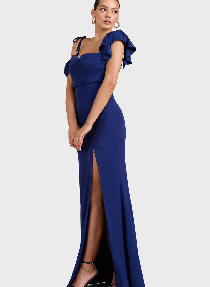Club L London Cold Shoulder Frill Sleeve Dress