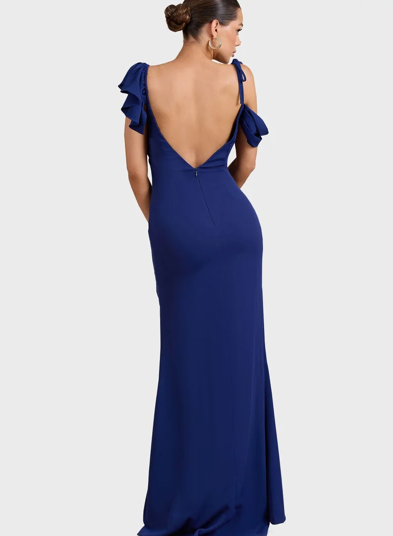 Club L London Cold Shoulder Frill Sleeve Dress