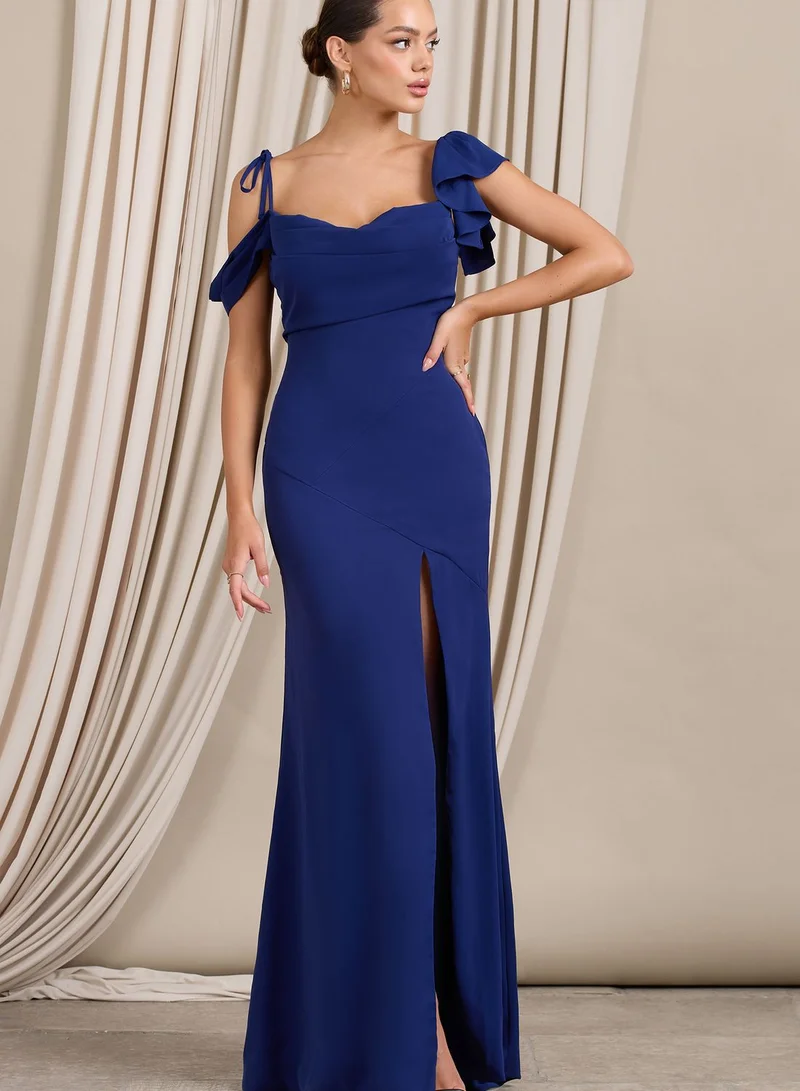 Club L London Cold Shoulder Frill Sleeve Dress