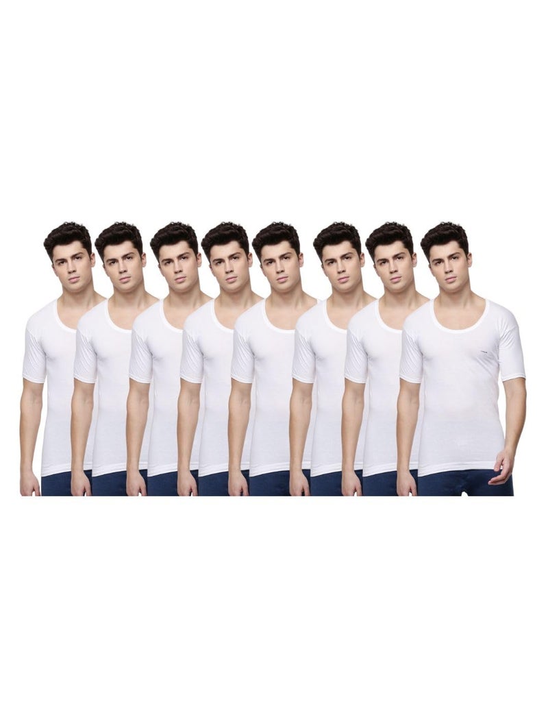 Dollar Lehar Combed Cotton Men's White Vest - Pack of 8 - Image 1
