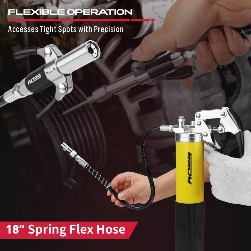 SEDY 17-Piece Heavy Duty Grease Gun Kit: 14oz Grease Tube Flexible Hose Bearing Grease Pump 8000 PSI Pistol Grip Grease Guns Tool Marine Durable Connectors Adapters Extension Tubes Nozzle Easy Operation - Image 4