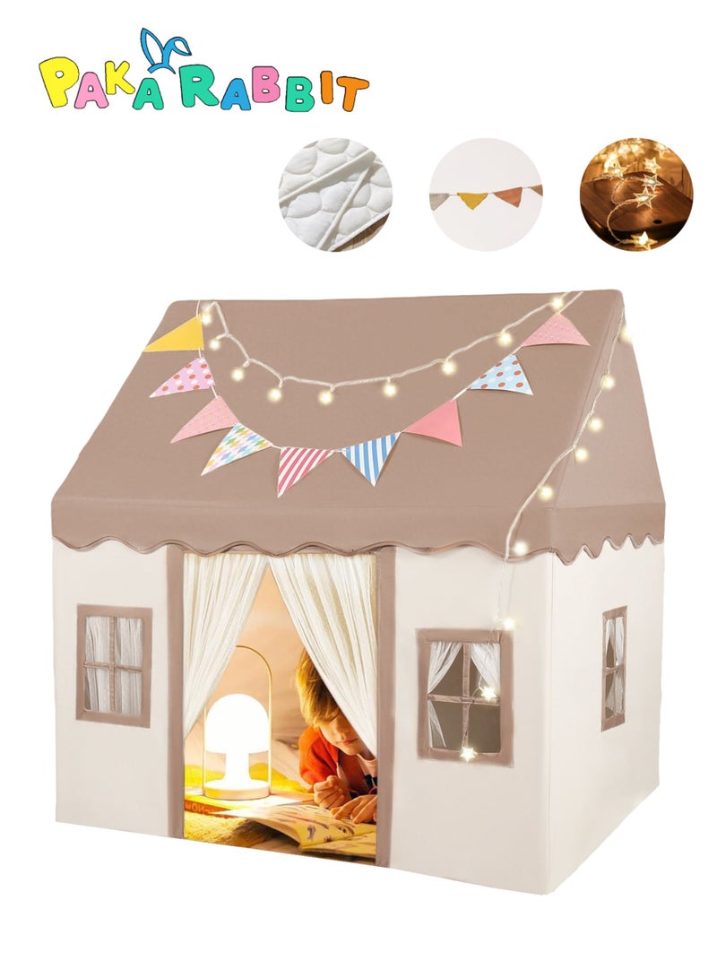 Paka Rabbit Play Tent with Padded Mat & LED Lights, Kids Tent, Playhouse for Kids, Indoor Bed Tent for Toddler, Toys for 3,4,5,6-Year-Old Girls, Neutral Color Play Room Furniture  - Image 1