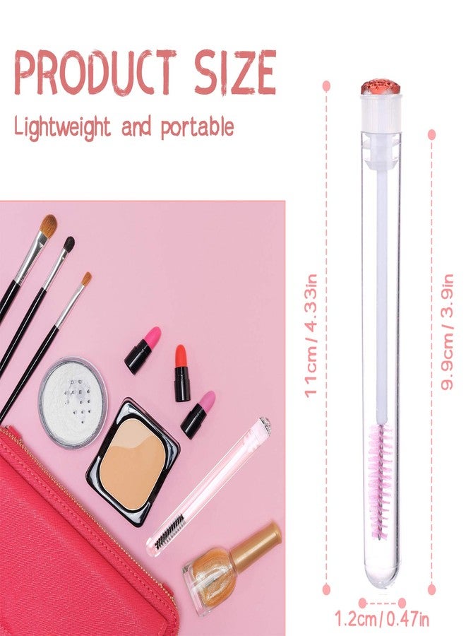 Dming 50 Pieces Disposable Mascara Brushes Eyelash Brush Lash Wand Diamond Mascara Wands with Tube Makeup Tool Lash Spoolies Sanitary Brushes Lash Extension Supplies (tube scale l pink 50) - Image 2