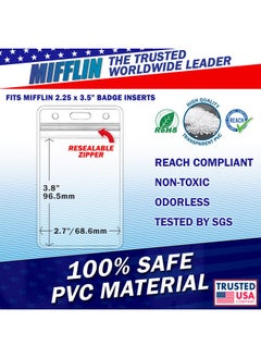 MIFFLIN -Usa Plastic Waterproof Id Badge Holders (Clear, 2.25X3.5 Inch, 100 Pack), Vertical Hanging Name Card Holder With Zipper, Resealable Bulk Nametag Holders  - Image 3
