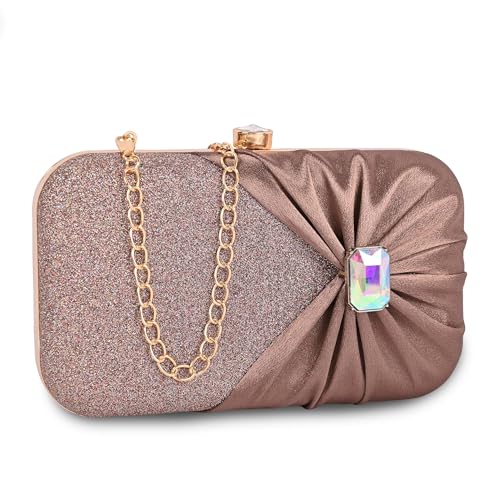 ADISA Studded formal party clutch with gold chain for women and girls (CL107-COP) - Image 1