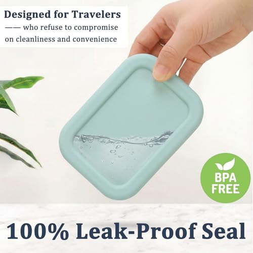 HighHerz Leak Proof Silicone Travel Soap Case with Draining Tray - Bar Soap Holder for Travel, Gym & Camping - Mess-Free Portable Soap Container for Carry-on Bags (Mint Green) - Image 3