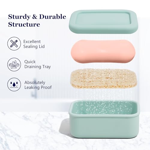HighHerz Leak Proof Silicone Travel Soap Case with Draining Tray - Bar Soap Holder for Travel, Gym & Camping - Mess-Free Portable Soap Container for Carry-on Bags (Mint Green) - Image 5