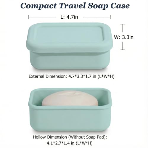 HighHerz Leak Proof Silicone Travel Soap Case with Draining Tray - Bar Soap Holder for Travel, Gym & Camping - Mess-Free Portable Soap Container for Carry-on Bags (Mint Green) - Image 2