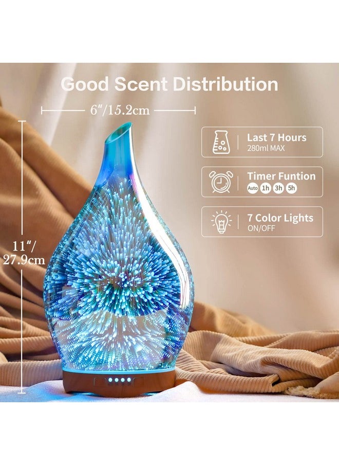 Porseme 280Ml Essential Oil Diffuser 3D Handblown Glass Aroma Diffusor Aromatherapy Unltrasonic Cool Mist Deffuser 7 Color Changing Humidifier Waterless Shutoff Timer Function For Home Office  - Image 3