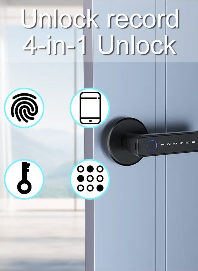 Smart Door Lock, Smart Lock 4 in 1, Fingerprint Door Lock Set, Keyless Entry Door Knob with Tuya APP/Code/Keys/Fingerprint, Electronic Keypad Lock Remote APP Control, Reversible Handle - Image 3