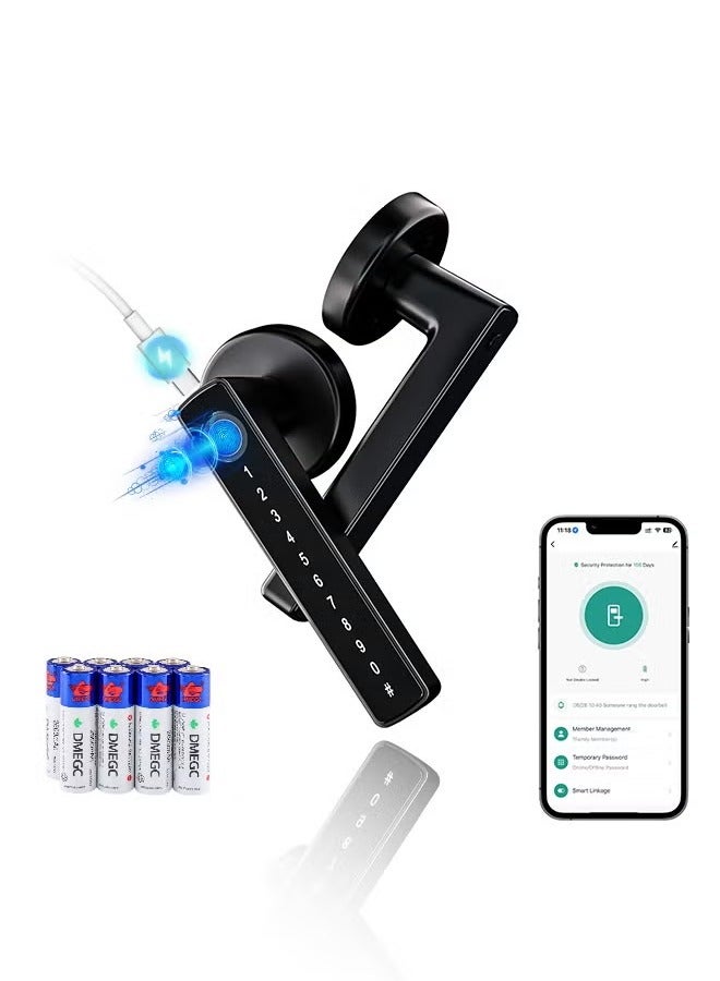 Smart Door Lock, Smart Lock 4 in 1, Fingerprint Door Lock Set, Keyless Entry Door Knob with Tuya APP/Code/Keys/Fingerprint, Electronic Keypad Lock Remote APP Control, Reversible Handle - Image 1