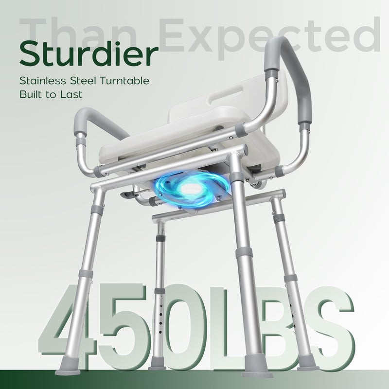 Agrish Swivel Shower Chair with Arms and Back, 450lbs Heavy Duty Shower Chair for Elderly and Disabled, Handicap Shower Chairs for Inside Shower Stool & Bath Tub Seat for Adults - Image 3