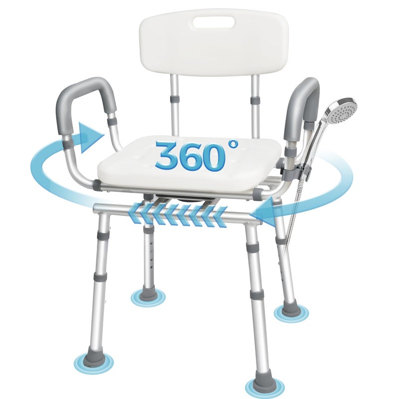 Agrish Swivel Shower Chair with Arms and Back, 450lbs Heavy Duty Shower Chair for Elderly and Disabled, Handicap Shower Chairs for Inside Shower Stool & Bath Tub Seat for Adults - Image 1