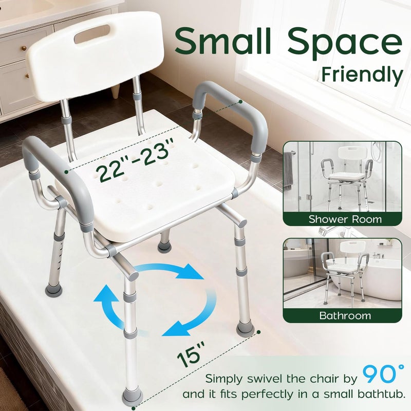 Agrish Swivel Shower Chair with Arms and Back, 450lbs Heavy Duty Shower Chair for Elderly and Disabled, Handicap Shower Chairs for Inside Shower Stool & Bath Tub Seat for Adults - Image 4