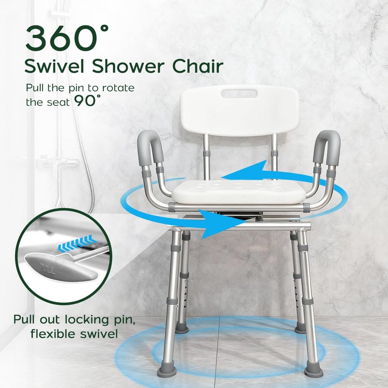 Agrish Swivel Shower Chair with Arms and Back, 450lbs Heavy Duty Shower Chair for Elderly and Disabled, Handicap Shower Chairs for Inside Shower Stool & Bath Tub Seat for Adults - Image 2