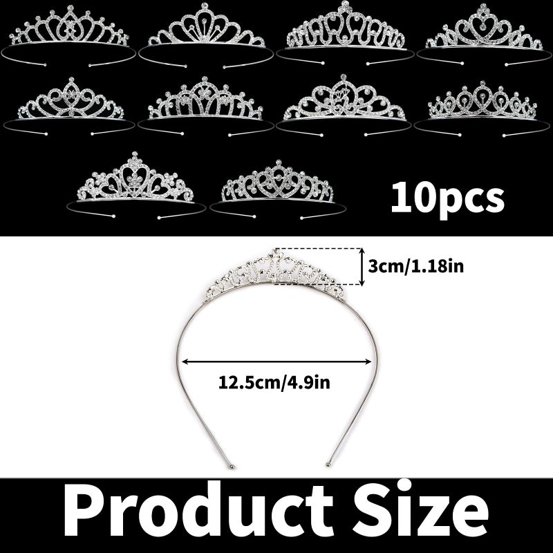 eggigi 10 Pcs Silver Crystal Princess Tiaras - Bulk Rhinestone Crowns for Xmas, Halloween, Birthday, Prom, Wedding, Girlsâ€™ Night - Elegant Headpieces for Women & Girls - Image 5