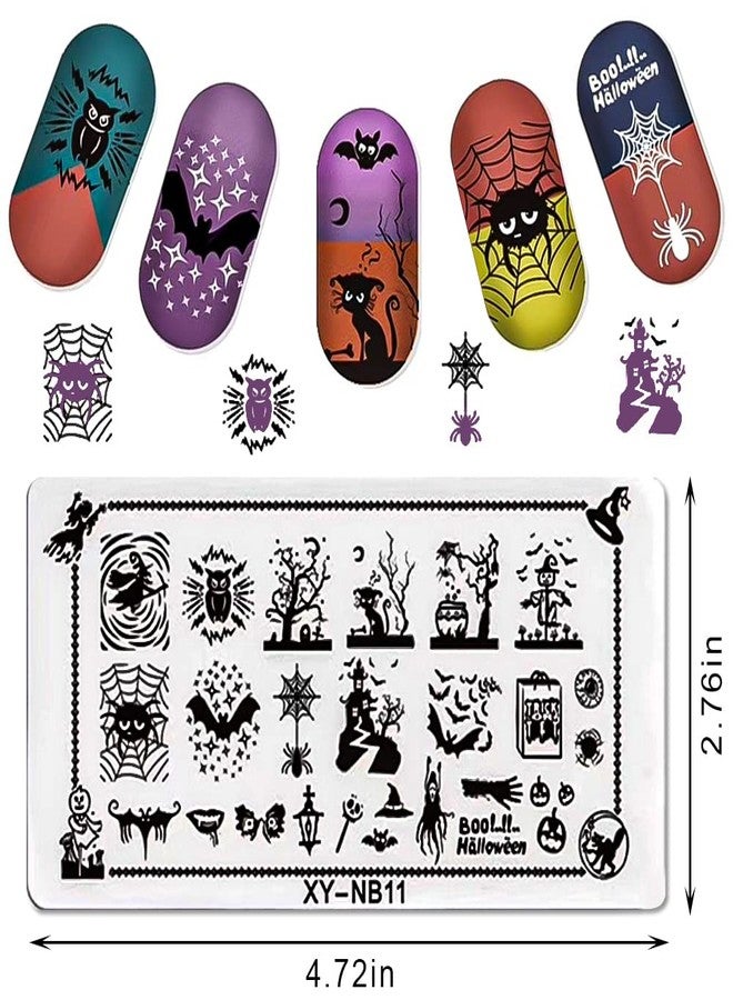Hying 4pcs Halloween Nail Stamping Plates Set for Nail Art, Pumpkin Bats Hearts Nail Art Stamping Plate Stamper Set for DIY Nail Salon Decoration - Image 2