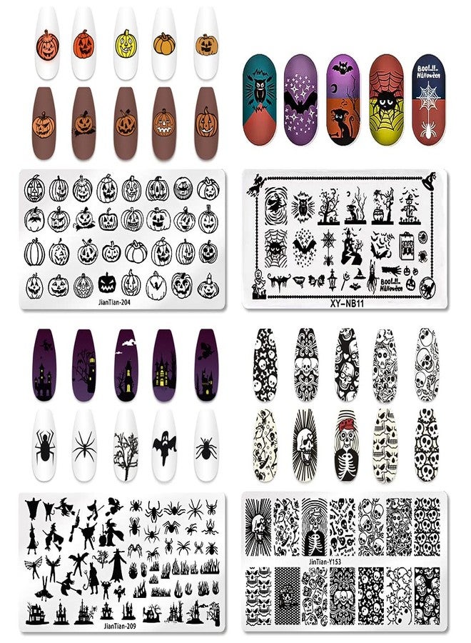 Hying 4pcs Halloween Nail Stamping Plates Set for Nail Art, Pumpkin Bats Hearts Nail Art Stamping Plate Stamper Set for DIY Nail Salon Decoration - Image 1
