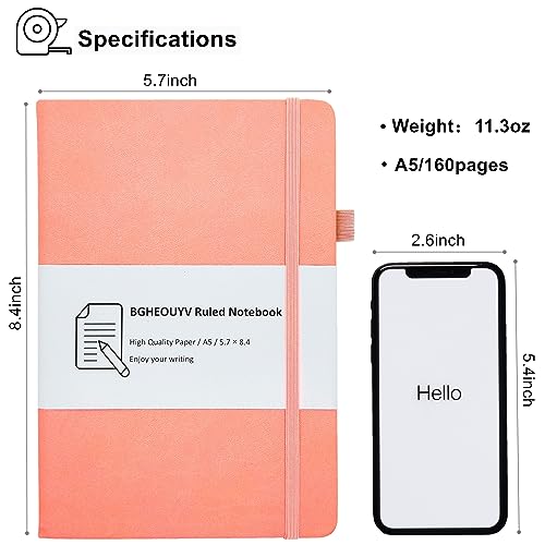 BGHEOUYV Notebook Journal, College Ruled Notebook Lined A5 160 Pages,Hard Cover Journals for Writing, Notebooks for Work Office School Women Men,5.7 inches x 8.4 inches(Meat Pink) - Image 2
