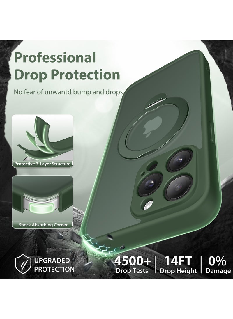 تونجيت جراب هاتف مغناطيسي لجهاز iPhone 14 Pro Max بتصميم حامل غير مرئي دوار بزاوية 360°، هيكل كامل مقاوم للصدمات والسقوط، جراب حماية شفاف عالي المتانة، متوافق تمامًا مع MagSafe، باللون الأخضر.  - Image 5